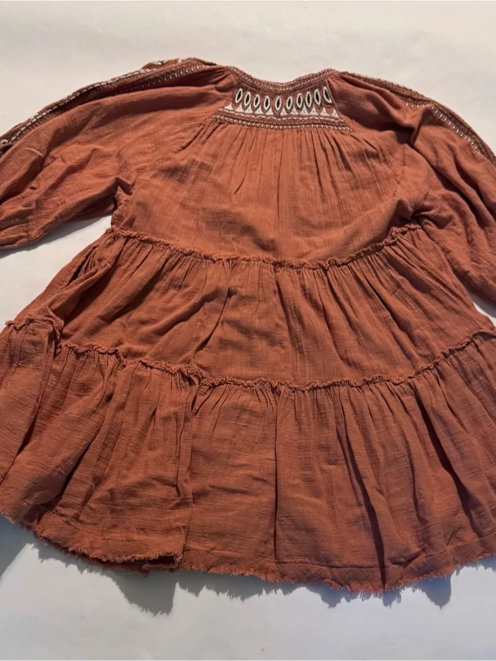 Free People Dreamweaver Embroidered Tunic Cotton Gauze Terracotta Boho Small